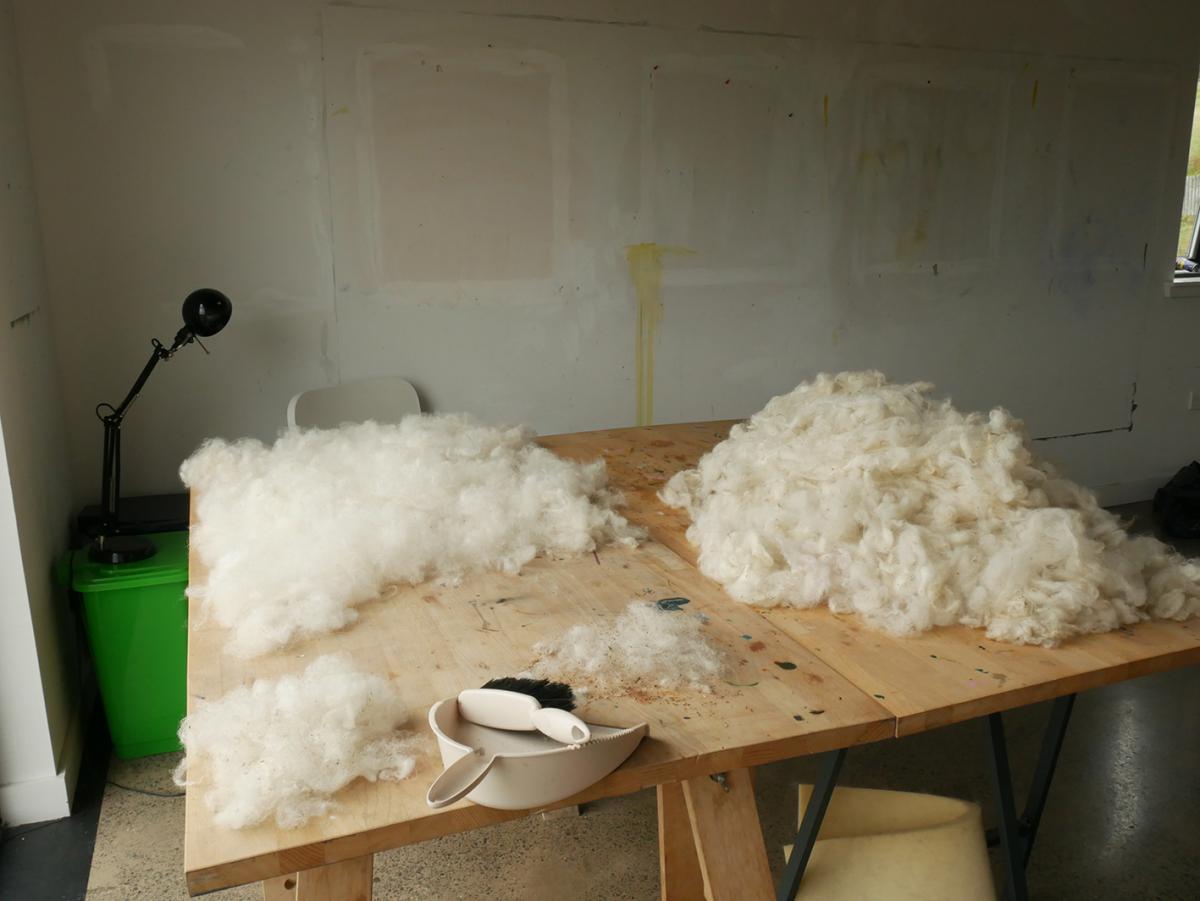 Cleaning local sheep wool, Cove Park
