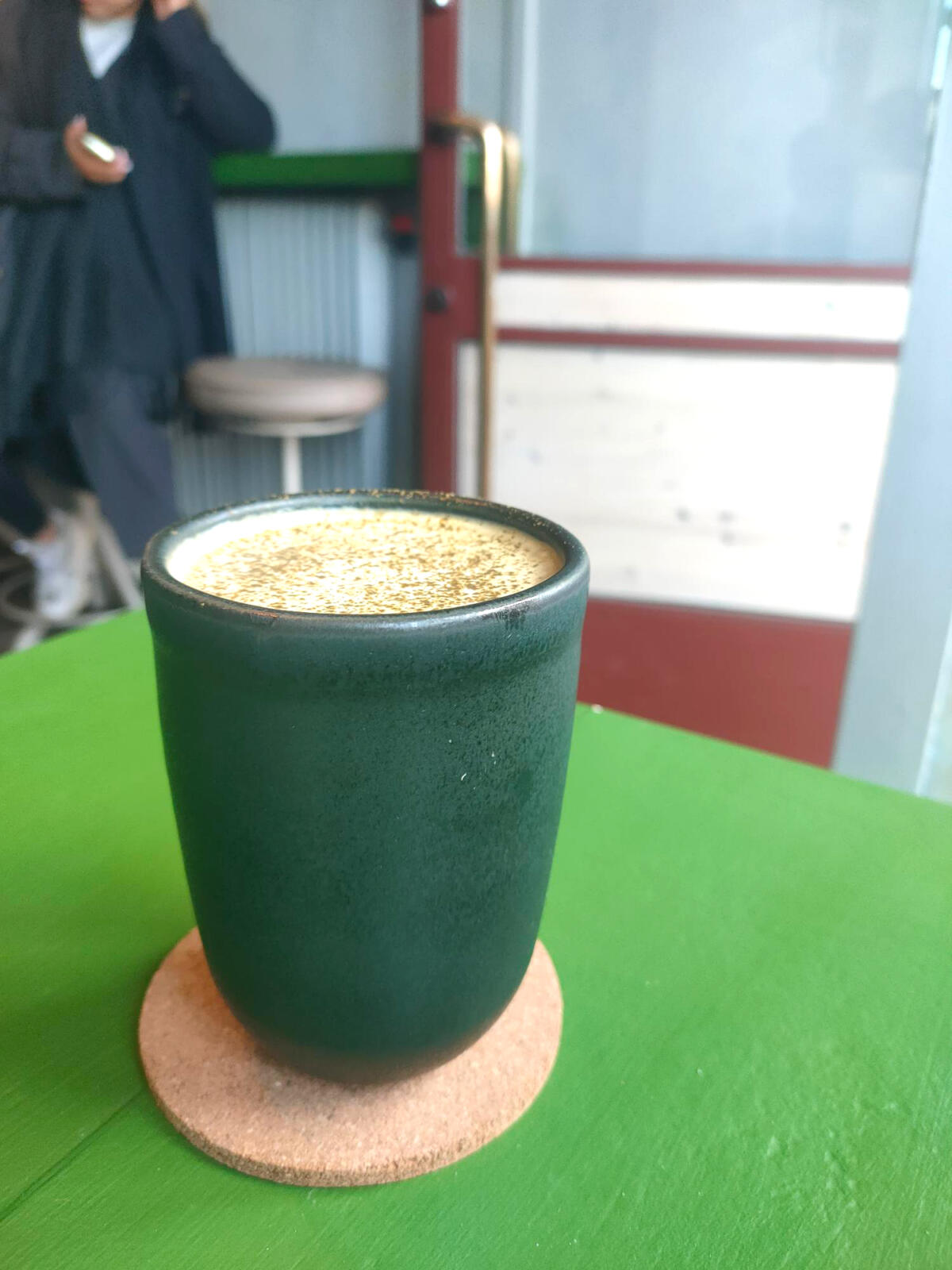 Close-up of a cup of latte.